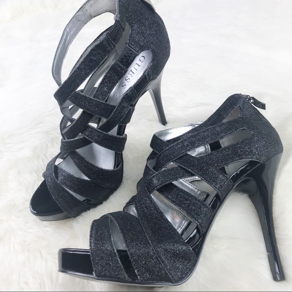 Guess Shoes - New Guess Stiletto Strappy Shimmer Black Heels